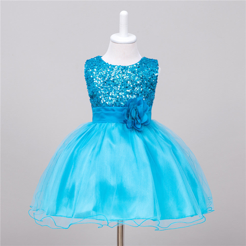 Turquoise sequin Elegant Girls Dress for Birthday Celebration