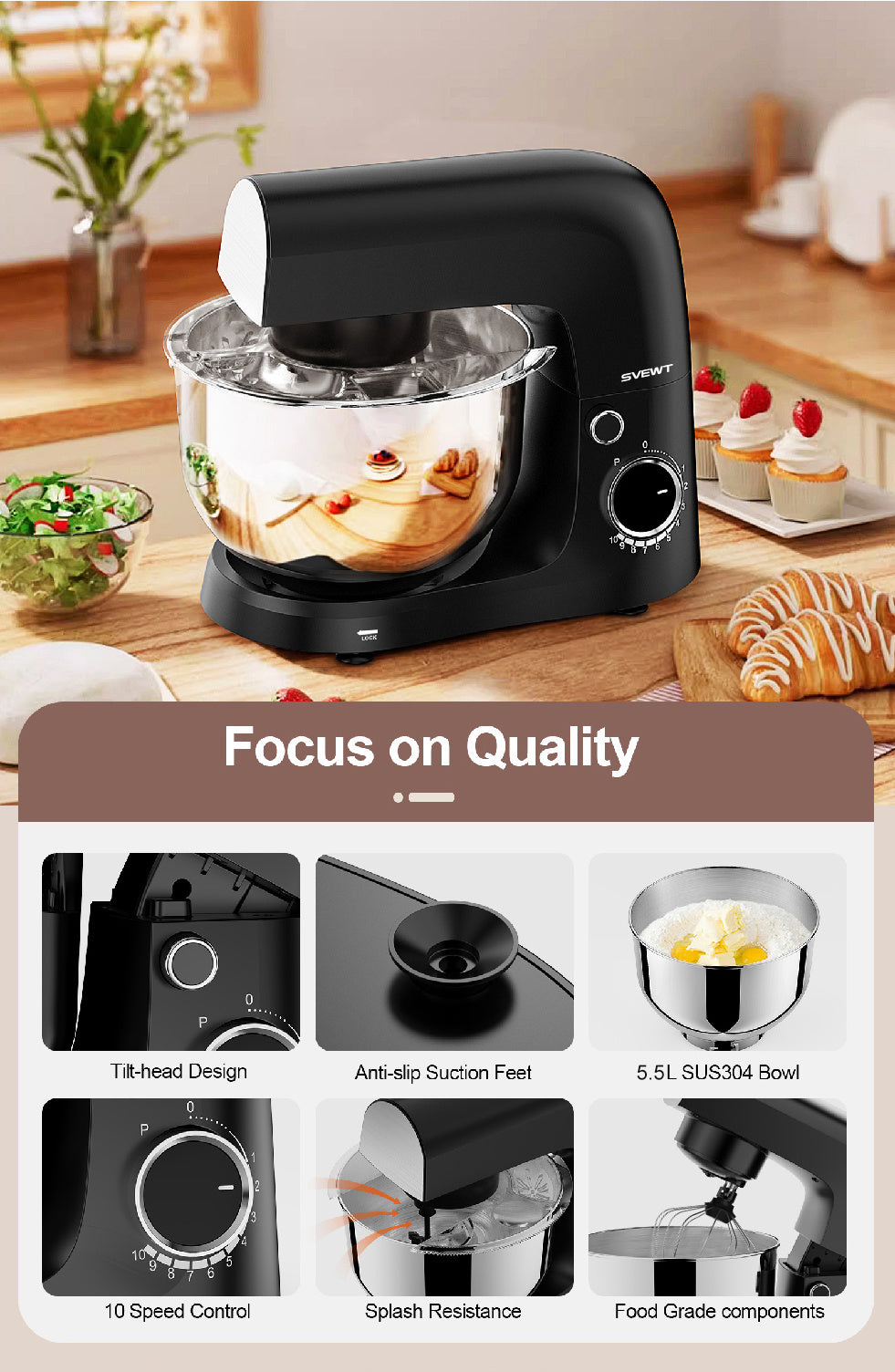 Stand Mixer with Stainless Steel Bowl